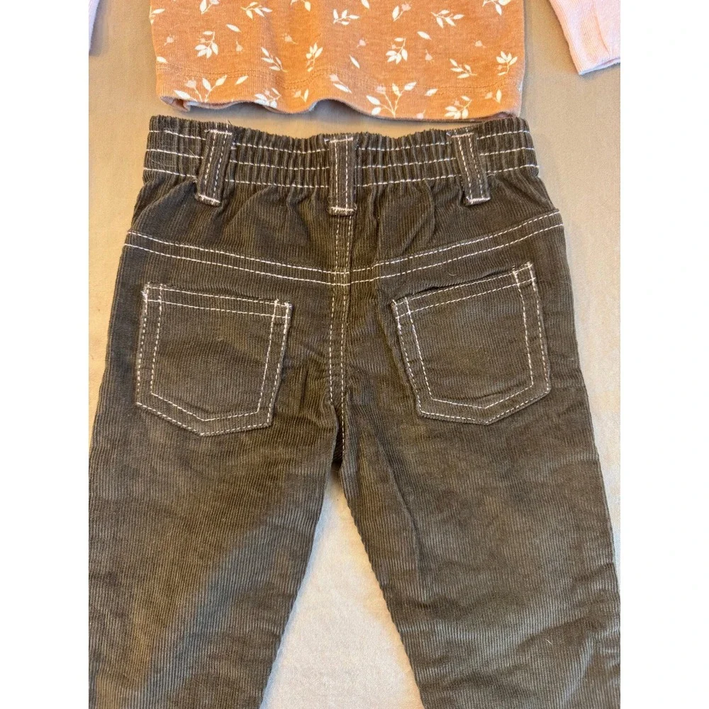 Nicole Miller Baby Girls 18M Orange Floral Long Sleeve‎ Top & Corduroy Pants Set